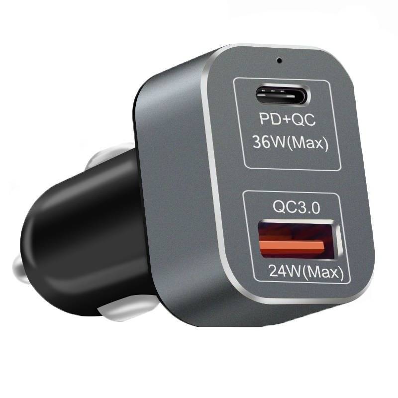 KP-2UC-Schwarz, 3A Zigarettenanzünder USB C Auto Ladegerät, KFZ  Schnellladegerät 2-Port Ladung Auto Adapter QC 3.0 PD 3.0 36W